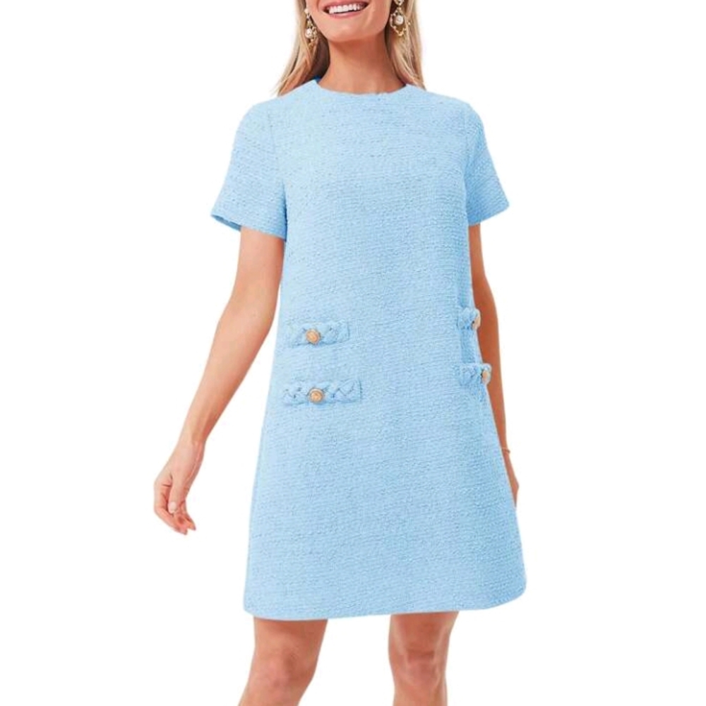 Elegant Blue Tweed Dress